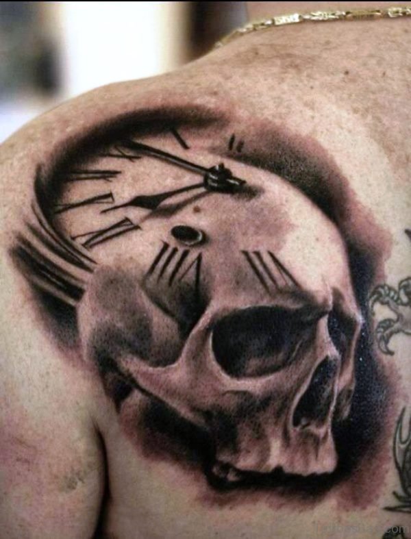 Skull And Clock Tattoo Design 