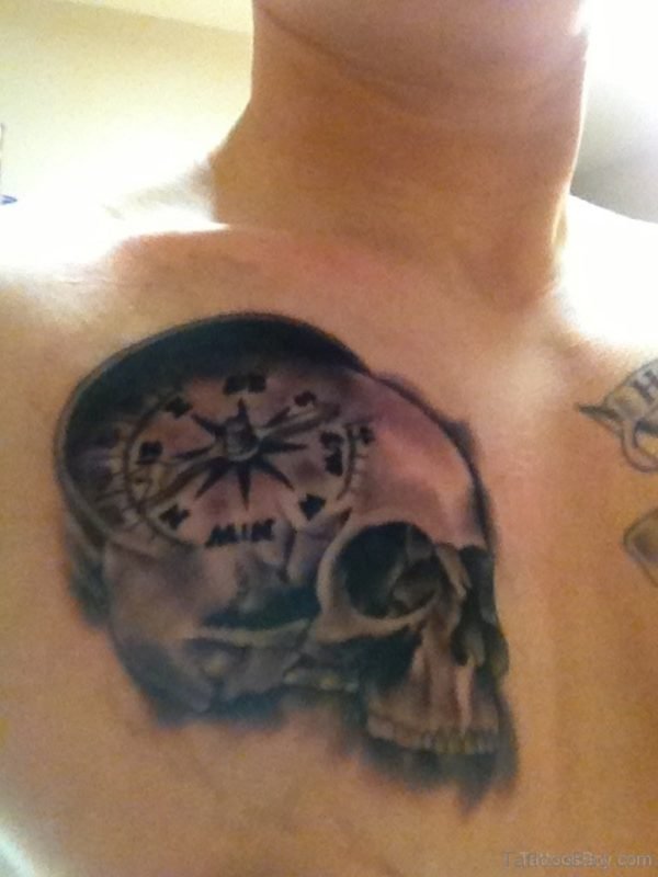 Skull And Compass Tattoo On chest