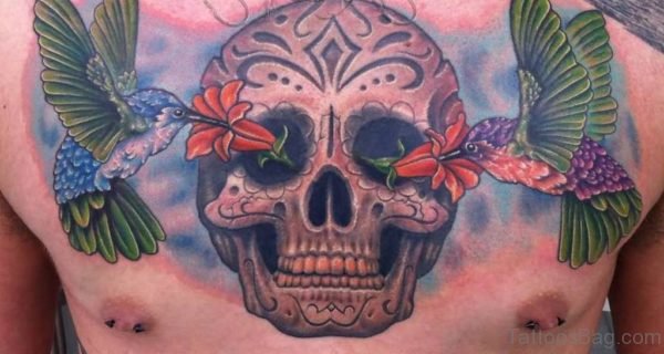 Skull And Hummingbird Tattoo