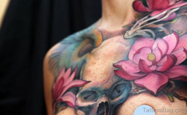 Skull And Lotus Flower Tattoo