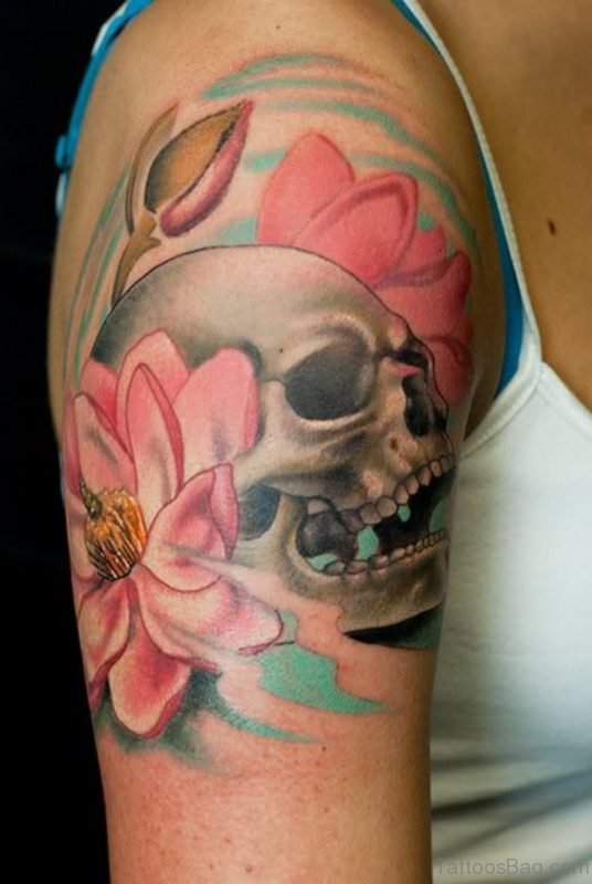 Skull And Magnolia Tattoo