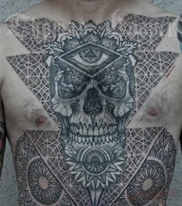 Skull And Mandala Tattoo On Chest