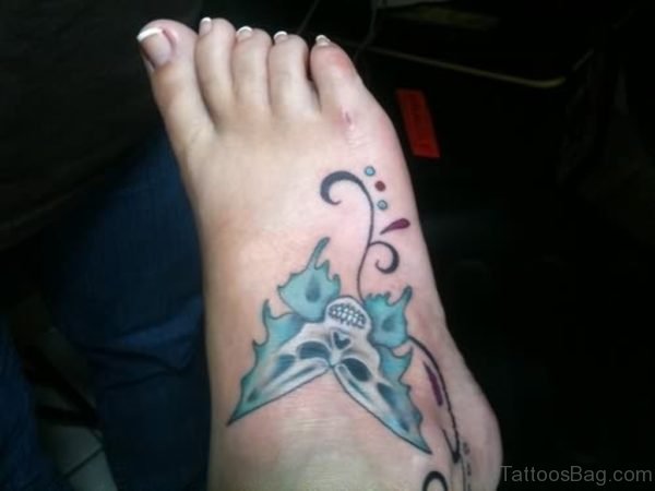 Skull Butterfly Ankle Tattoo