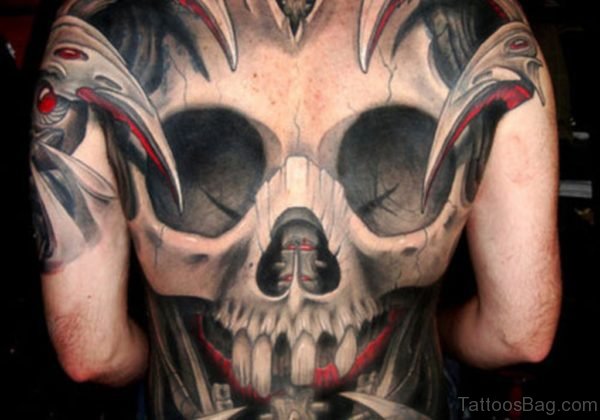 Skull Closeup Tattoo On Back 