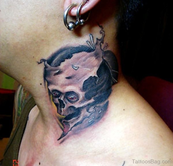 Skull Evil Tattoo On Neck