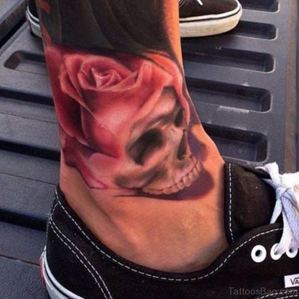 Skull Rose Tattoo On Ankle