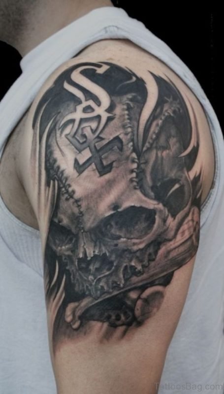 Skull Shoulder Half Sleeves Designer Tattoo