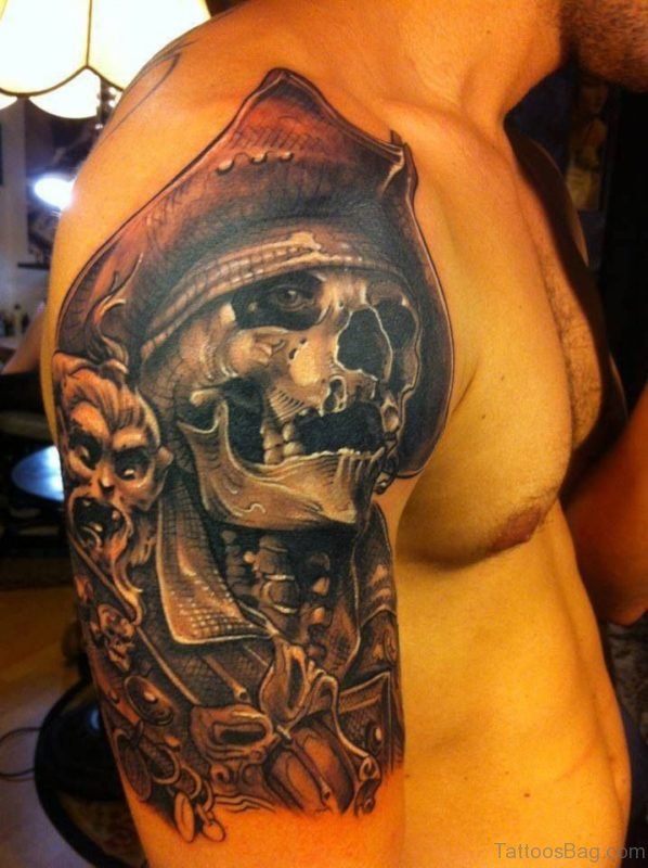Skull Tattoo On Shoulder 