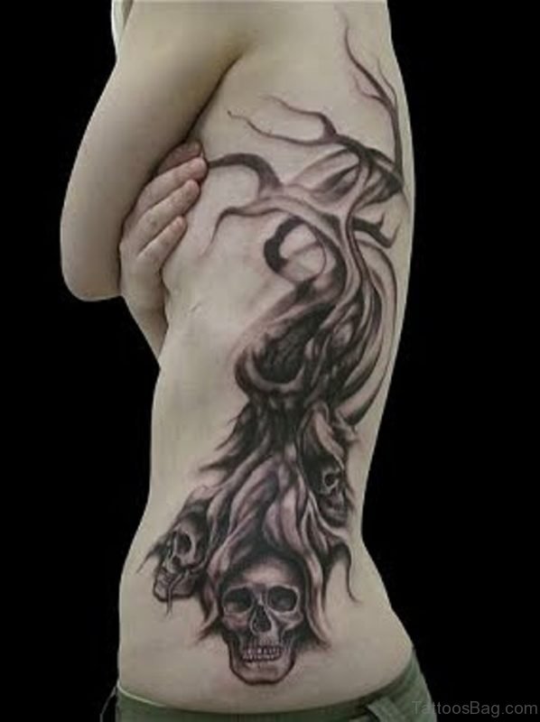 Skull Tree Rib Tattoo Design