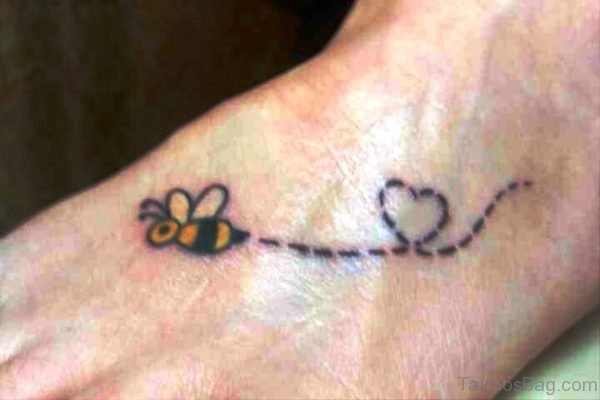 Small Bee Tattoo On Foot 