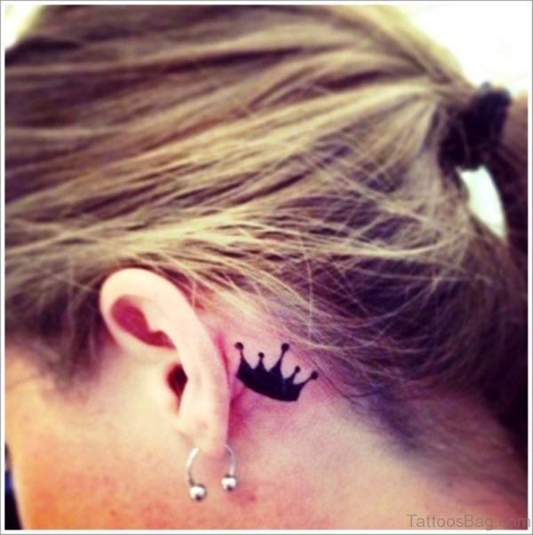 Small Black Crown Tattoo On Neck crwn743