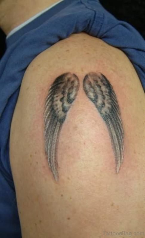 Small Black Wings Shoulder Tattoo