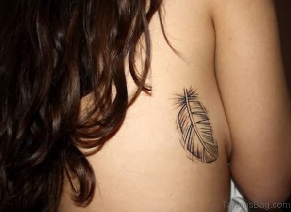 Small Feather Tattoo On Rib