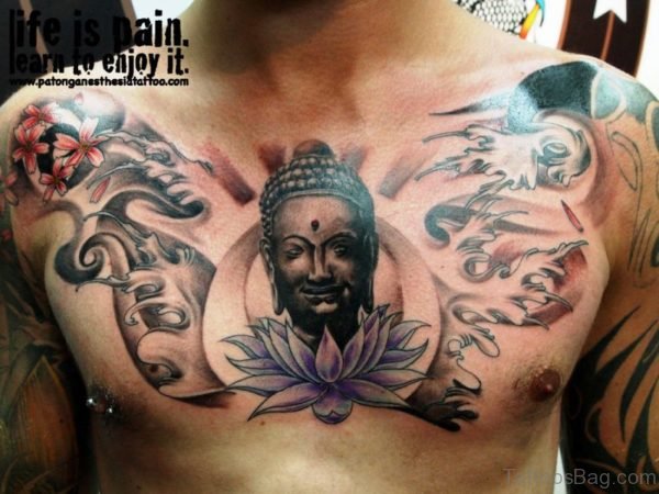 Smiling Buddha Tattoo On Chest