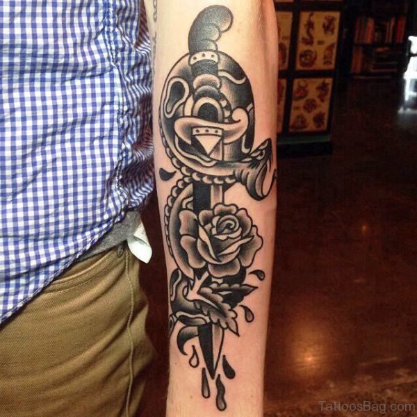 Snake With Dagger And Rose Design