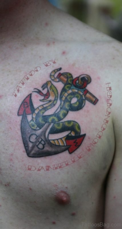 Snake n Anchor Tattoo On Chest For Men