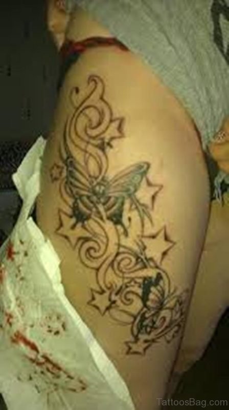 Star Tattoo Design On Thigh