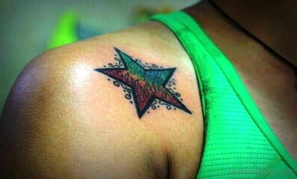 Star Tattoo On Right Shoulder