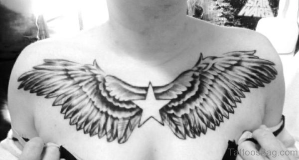 Star With Wings Tattoo On Chest