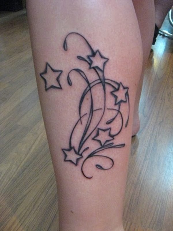 Stars Tattoos On Side Of Leg