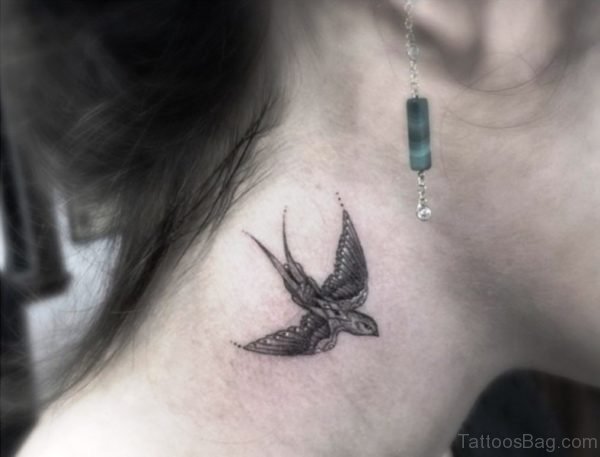 Stunning Bird Tattoo On Neck