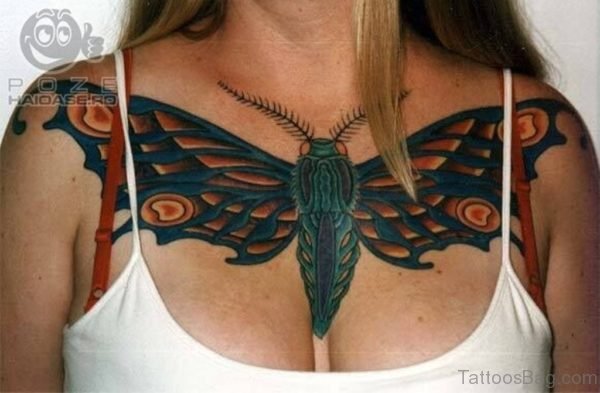 Stunning Butterfly Tattoo On Chest