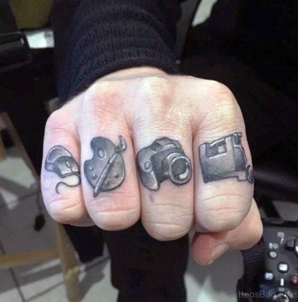 Stunning Camera Tattoo On Fingers