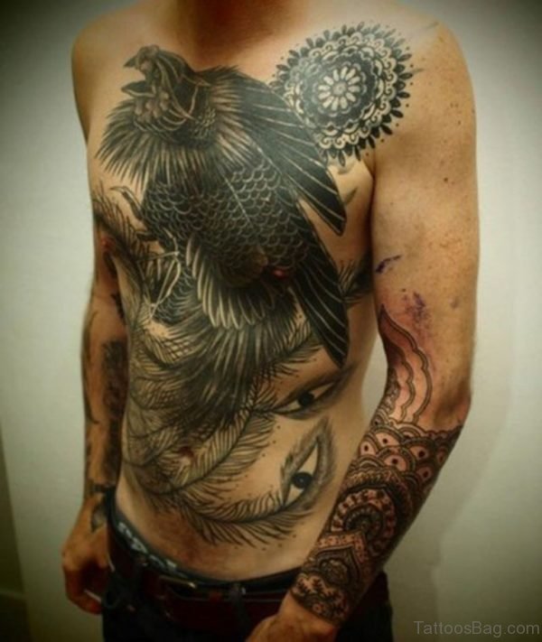 Stunning Crow Tattoo On Chest 