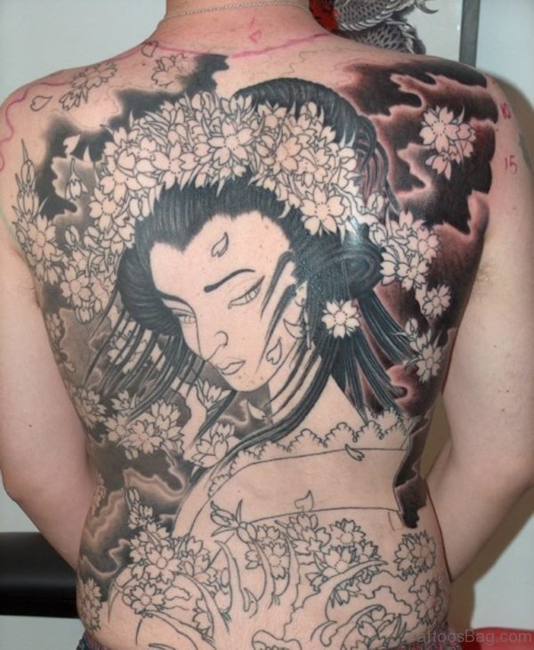 Stunning Geisha Tattoo On Back