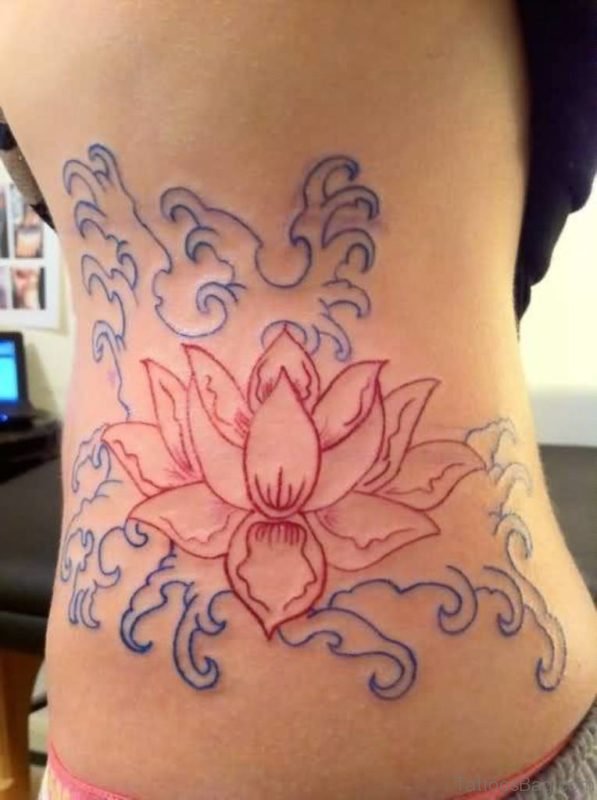 Stunning Lotus Tattoo Outline On Rib Side