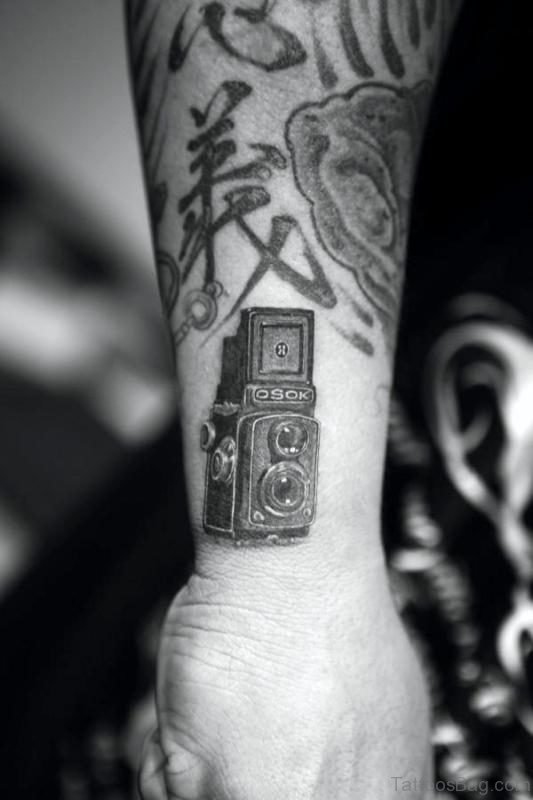 Stunning Old Camera Wrist Tattoo 