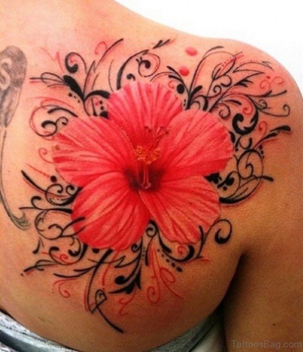 Stunning Red Lily Shoulder Blade Tattoo