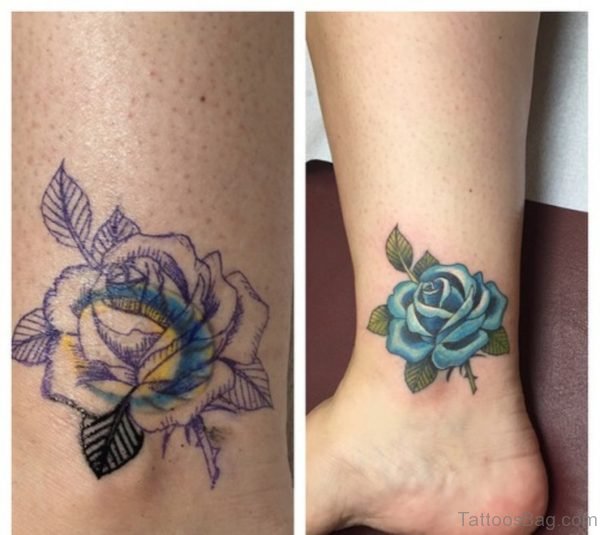 Stunning Rose Tattoo On Ankle