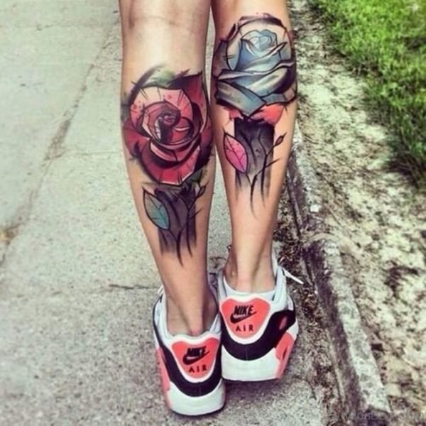 Stunning Rose Tattoo On Leg