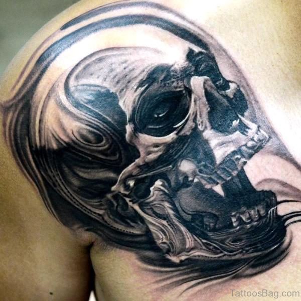 Stunning Skull Tattoo On Right Shoulder 