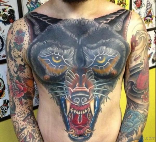 Stunning Wolf Tattoo On Chest