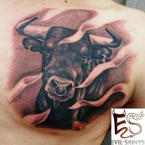 Stupendous Bull Tattoo On Chest