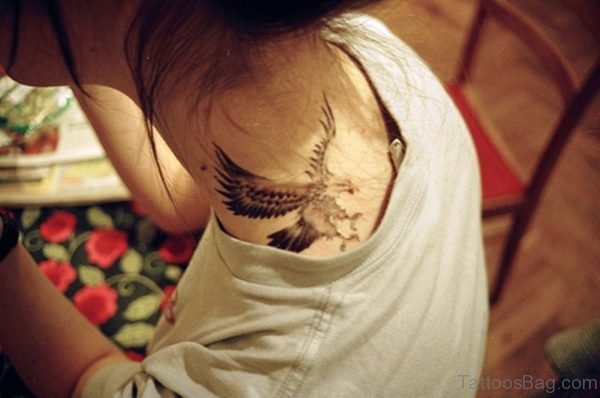 Stylish Bird Tattoo On Neck Back