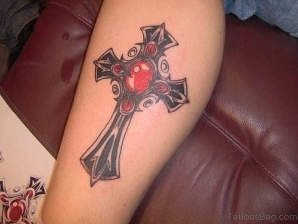 Stylish Celtic Cross Leg Tattoo