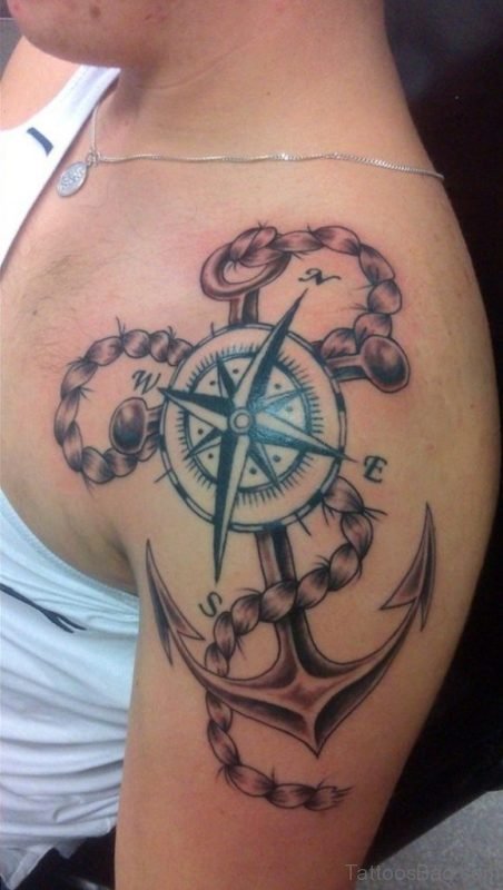 Stylish Compass Shoulder Tattoo