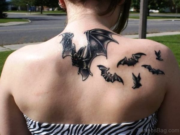 Stylish Flying Bat Tattoo On Neck