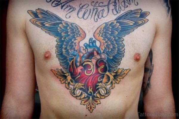 Stylish Heart And Wings Tattoo