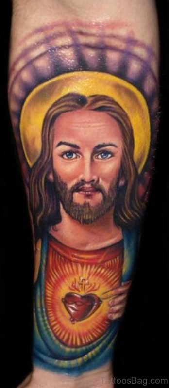 Stylish Jesus Tattoo On Arm