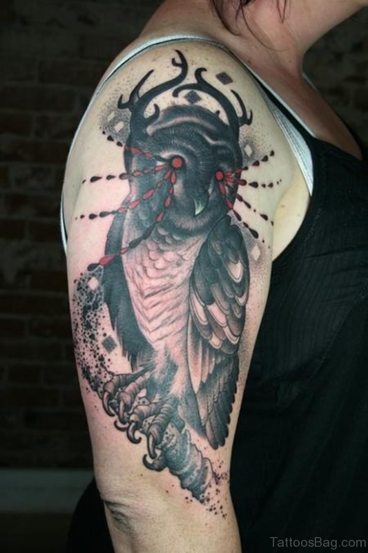 Stylish Owl Tattoo On Shoulder