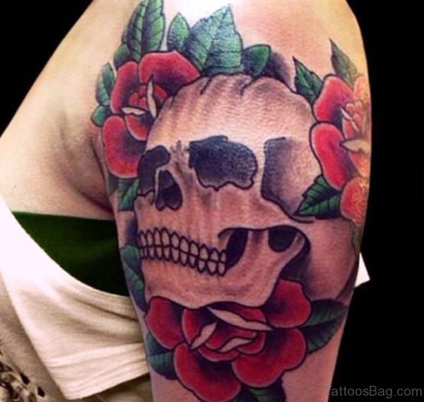 Stylish Skull Shoulder Tattoo Design 