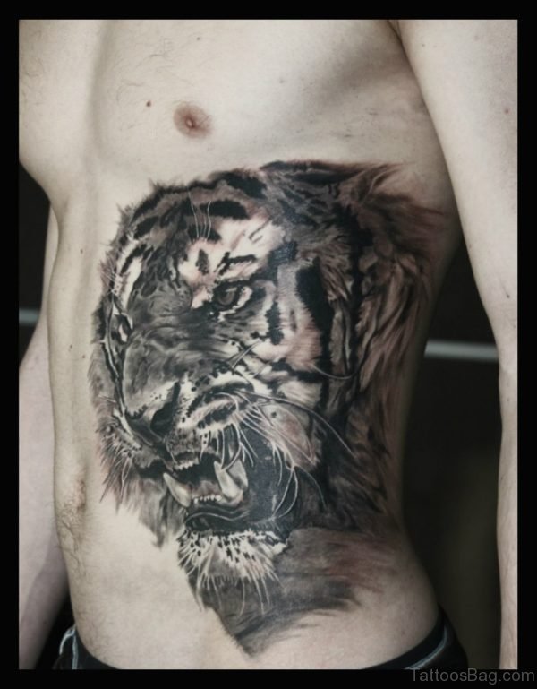 Stylish Tiger Tattoo On Rib