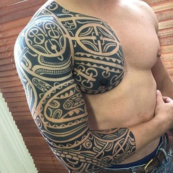 Stylish Tribal Chest Tattoo