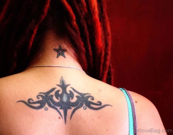 Stylish Tribal Star Tattoo On Neck
