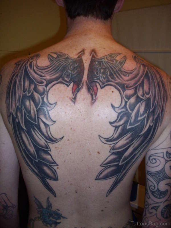 Stylish Wings Tattoo On Back