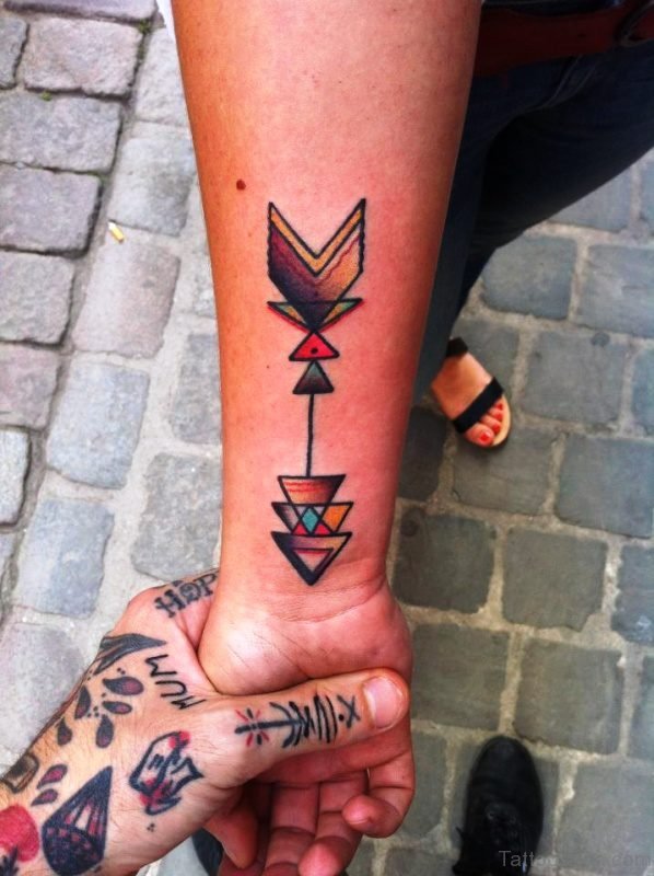 Stylished Colorful Arrow Tattoo On Arm